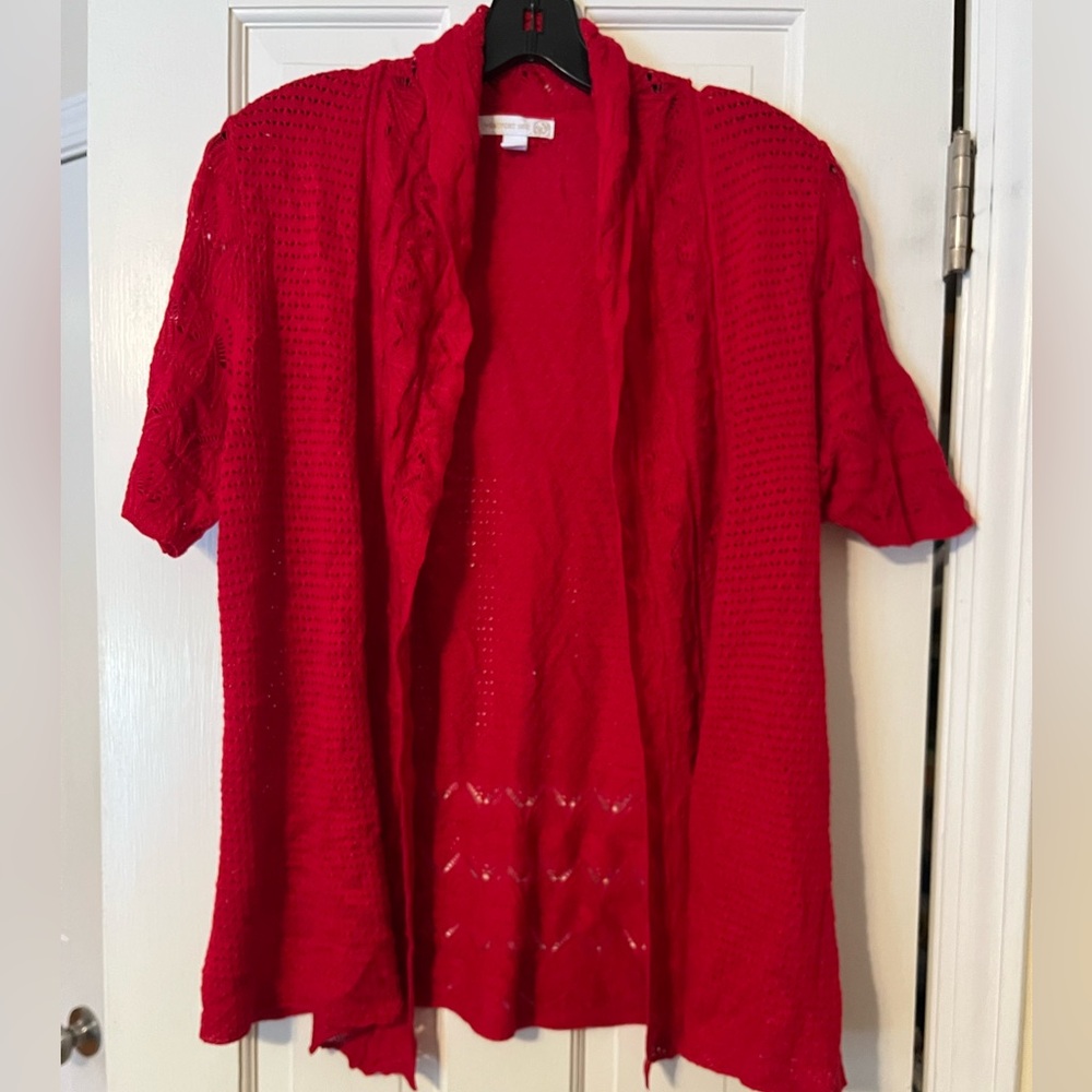 Westport size large red open weave cardigan